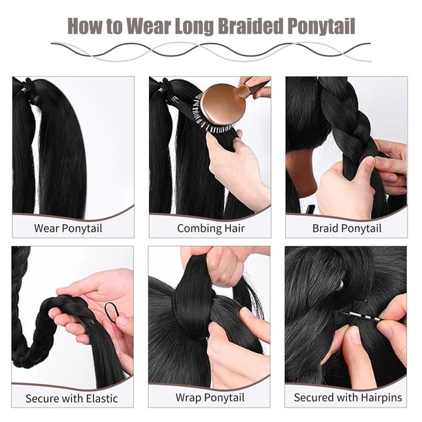 Sonducket DIY para diferentes extensiones de cabello con trenzas para volumen instantáneo, extensión de cola de caballo trenzada, cambio de Accesorio para el cabello negro