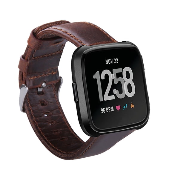 Mignova for Fitbit Versa Classic Leather Accessory Band for Women Men,Genuine Leather Replacement Bracele Wrist Watch Band for Fitbit Versa Fitness Smart Watch (Dark Brown)