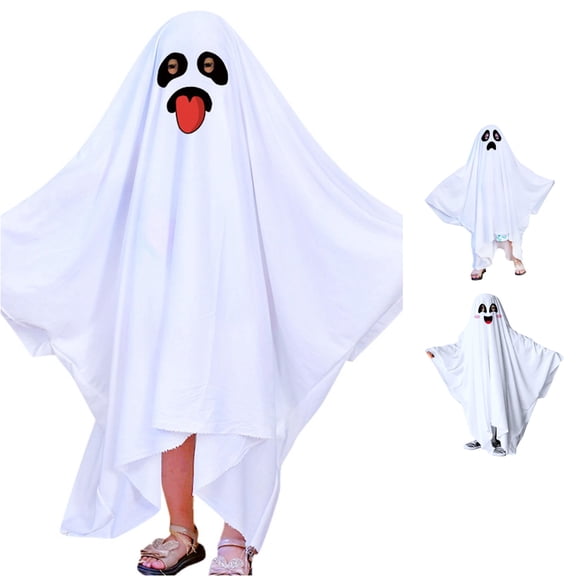 RMGVDSD Unisex Toddler Kids Girls Boys Halloween Ghost Outfit Hooded Poncho Cape Long Robe Children Holiday Party Clothes 5-9 Years