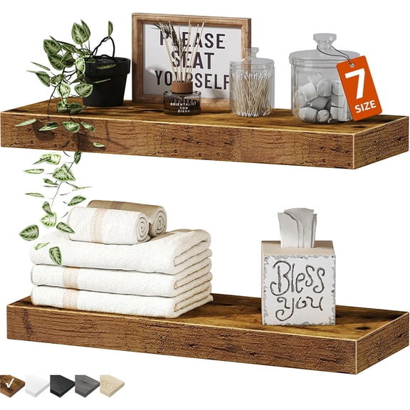 Bathroom Floating Shelves for Wall (Brown, Set of 2, 15.7")
