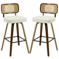 ANMINY Swivel Counter Height Bar Stools, Set of 2, Upholstered Faux Leather Barstools with Rattan Back, 29" Seat Height Bar Chairs for Kitchen Island, Bentwood Wood Frame