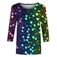 thumbnail image 5 of Cavosen Carnival Day Womens Blouses Three Quarter Length Sleeves Festival Mardi Gras Round Neck Shirts Gradient Glitter Graphic Print Blouse Holiday Trendy Tops Workout Tees Blue XL, 5 of 5