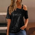 thumbnail image 2 of Miluxas Womens Sparkly Sequin Tops Short Sleeve Glitter Party Dressy Blouse Cold Shoulder Shirt Evening Club Outfit Black XXL(XXL), 2 of 9