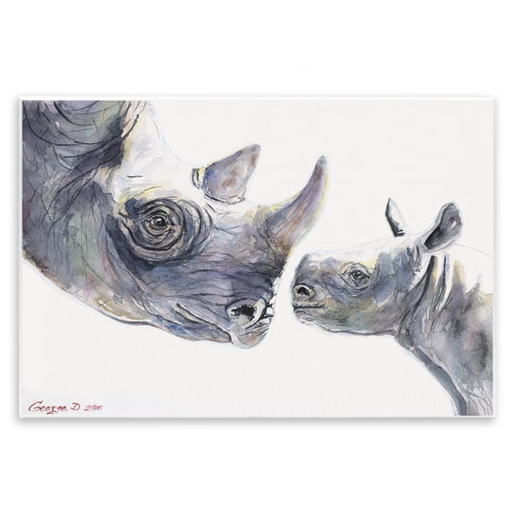 Stupell Industries Traditional Cute Baby Rhino Family Animal Watercolor Wall Plaque Art, 15 x 10, by George Dyachenko