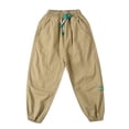 thumbnail image 3 of shoper Boys Cargo Pants Size 10-12 Loose Fit with Drawstring Pull-On Comfy Trousers Lounge Pants Pants for Spring Summer Kids Khaki 150, 3 of 6