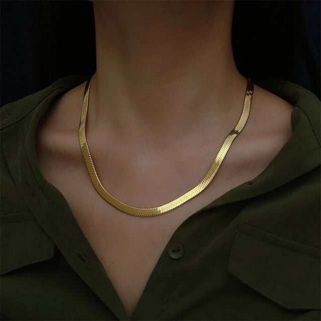 Collar De Cadena Plana 925 De Oro De 18 Quilates De 4 Mm Para Mujeres , Joyería De Lujo , Gargantilla De Boda , Clavícula , Regalo De Fiesta