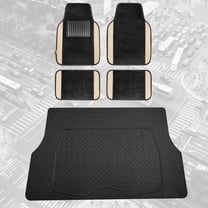 FH Group, Beige Black Carpet Floor Mats Combo w/ Rubber Trunk Cargo Linear Mat