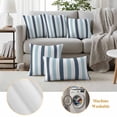 thumbnail image 6 of Blue Aqua Striped Outdoor Waterproof Pillow Covers, Farmhouse Stripe Art Decorative Square Throw Pillowcase Sofa Cushion Sham for Patio/Couch/Chair, 18"x18" 2 Pack, 6 of 8
