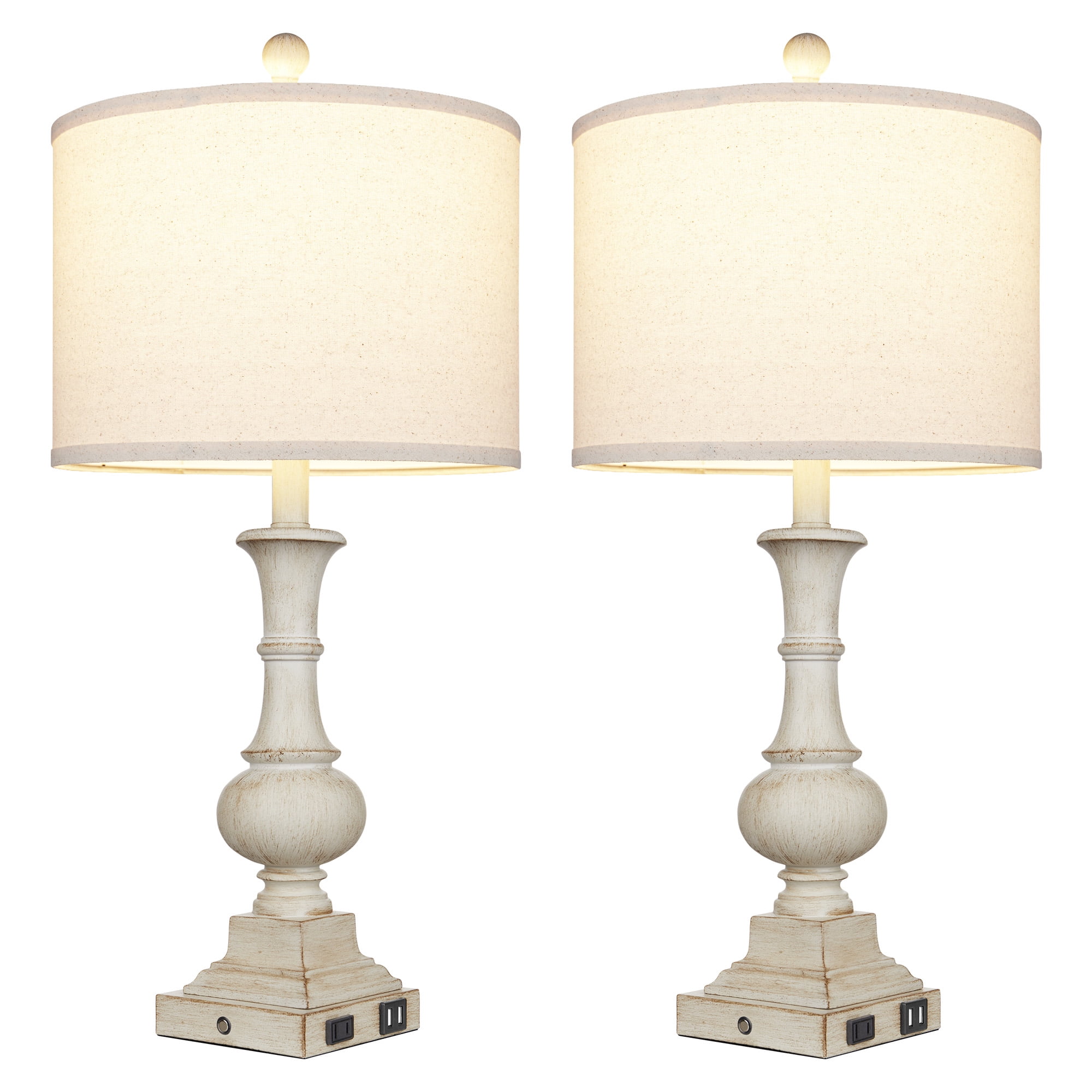 Cinkeda 3 Way Dimmable Touch Table Lamp Set of 2 for Bedroom Living Room Modern Farmhouse Resin Bedside Nightstand Lamps with USB Ports AC Outlet