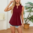 thumbnail image 5 of Lovskoo Summer Tops for Women 2024 Tank Tops V Neck Sleeveless Solid Color Peplum Top Pleated T Shirt Burgundy, 5 of 9