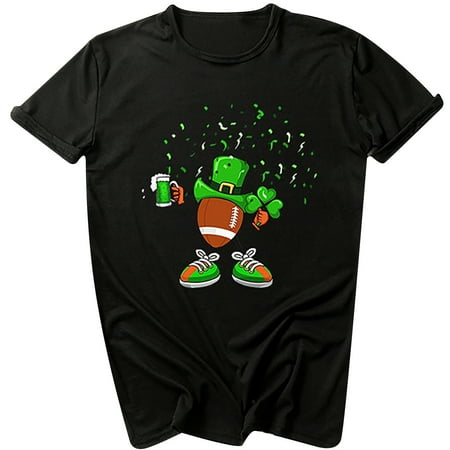 

Womens T Shirt Trendy Short Sleeve Crew Neck St. Patrick s Day Shamrock Flag Graphic Tee Tops Scrub Tops Blouse