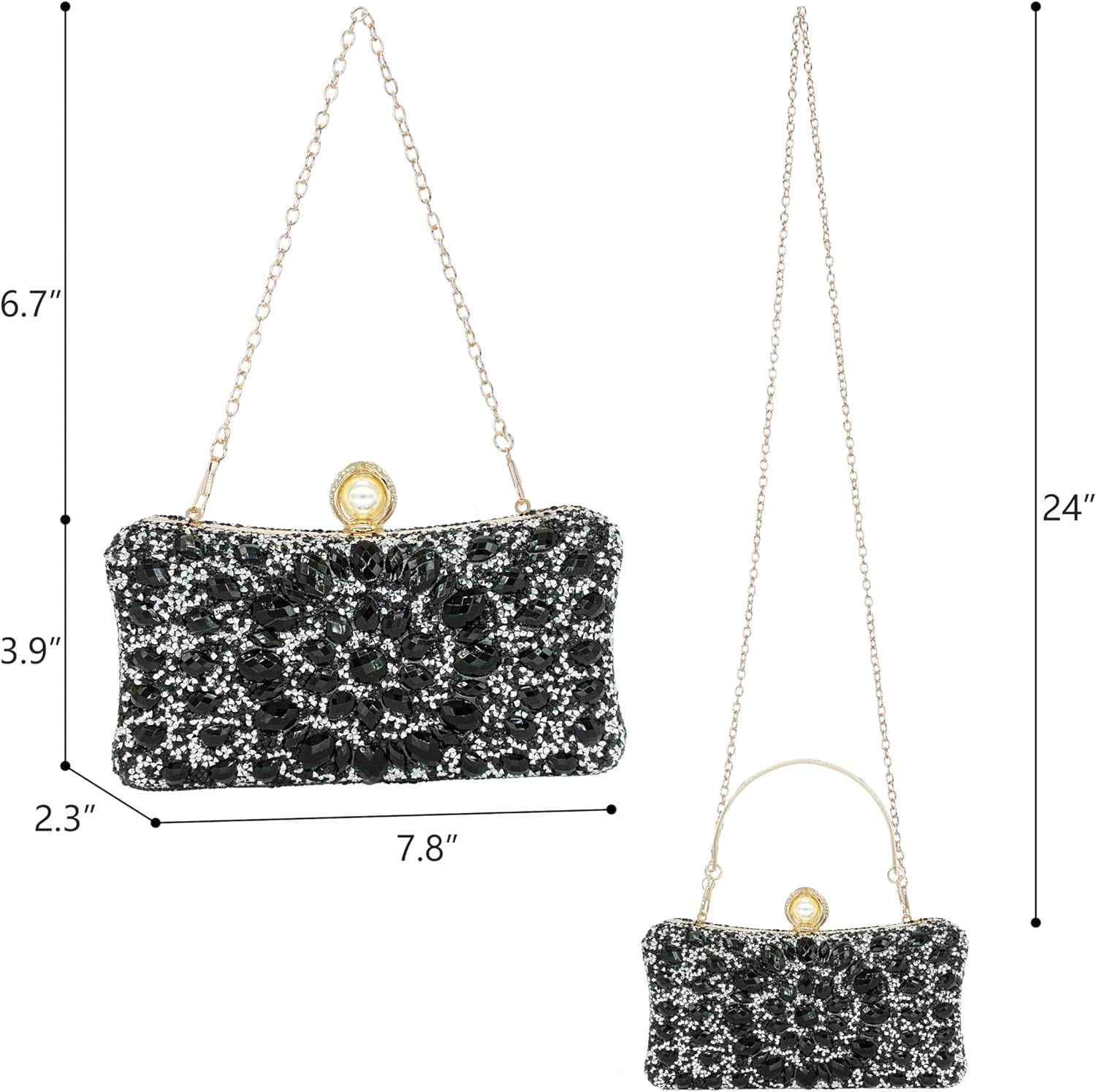 Kwuty Rhinestone Clutch Purses for Women Evening Wedding Formal - Round Pearl Clasp Handbag - Crystal Diamond Bag