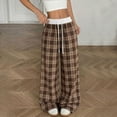 thumbnail image 4 of Iyufng Plus Size Women Checkered Wide Leg Pants Summer Elastic Waistband Casual Trousers, 4 of 7