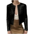 thumbnail image 3 of Vestes pour Femmes, Veste Décontractée Unie à Paillettes Ouverte devant, Courte, Col Rond, Manches Longues, Blazer pour Femmes, 3 of 6