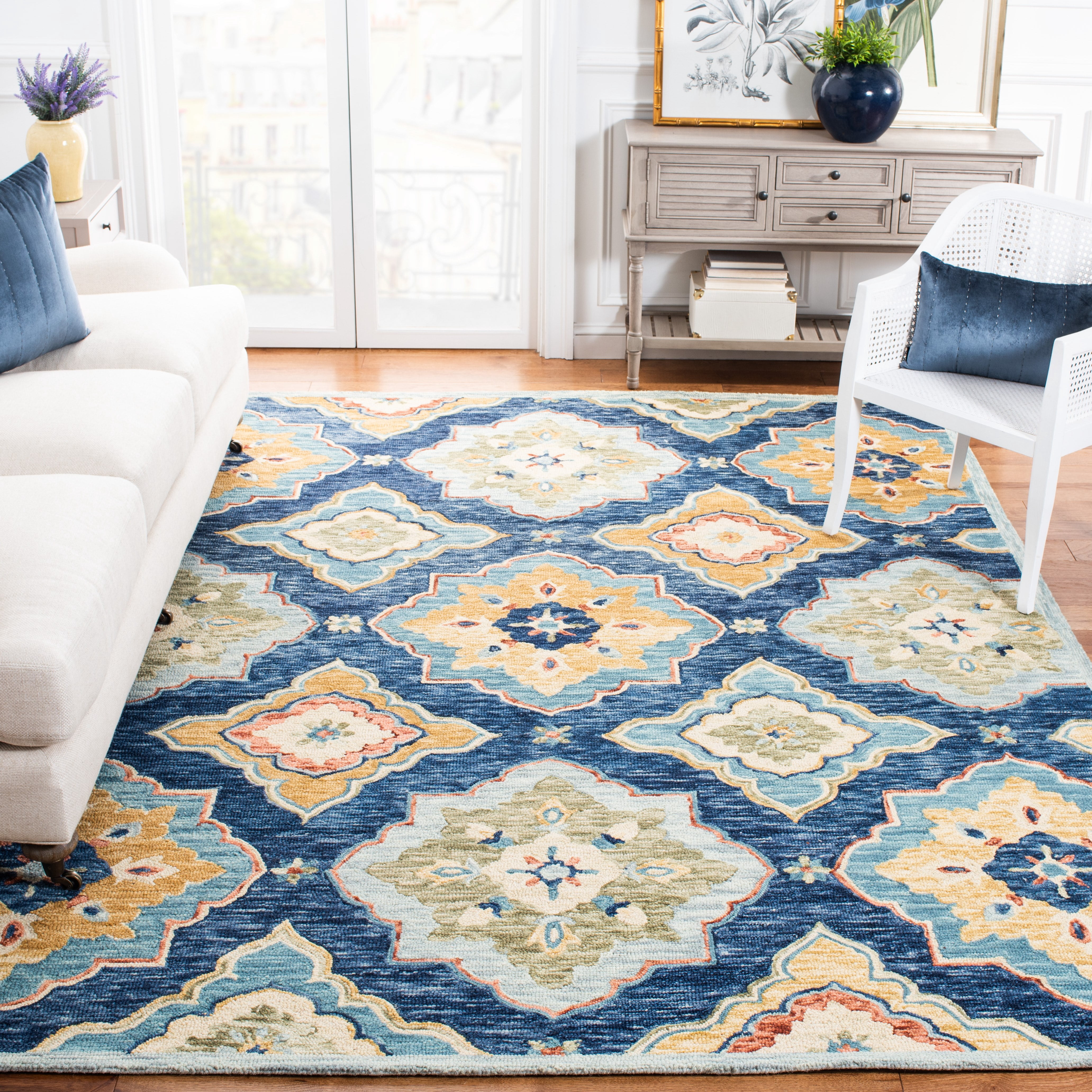 SAFAVIEH Suzani Eveleen Abstract Area Rug, Navy/Green, 9' x 12'