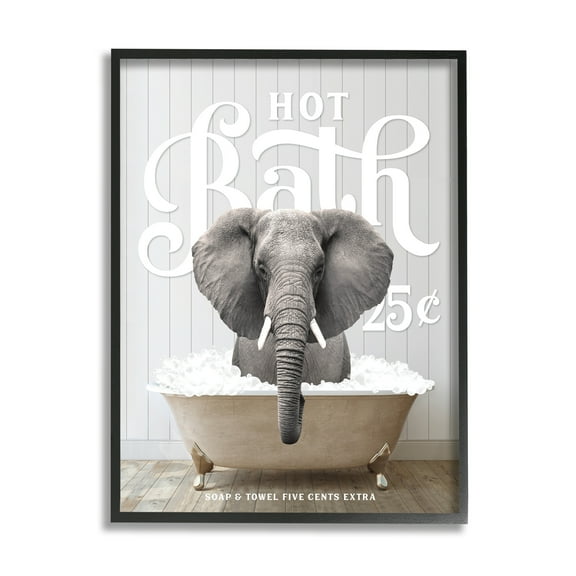 Stupell Industries Vintage Bathroom Elephant Animals & Insects Painting Black Framed Art Print Wall Art, 11 x 14