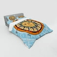 thumbnail image 3 of Compass Duvet Cover Set, Design Graphic with Nostalgic Navigate Tool in Form of Sun with Face, Bedding Set with Shams and Fitted Sheet, 3 Sizes, by Ambesonne, 3 of 3