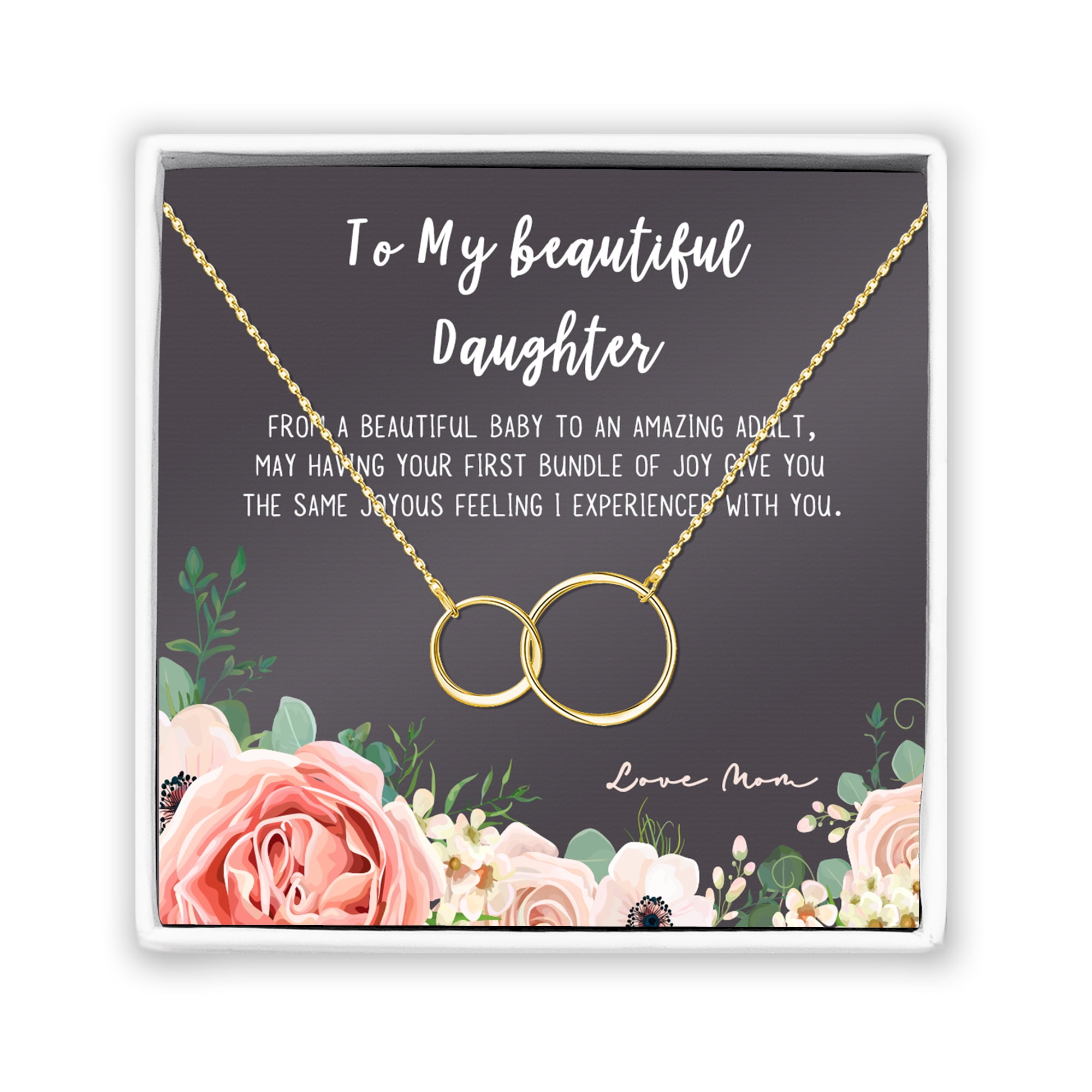 Mother Daughter Necklace - Two Silver Infinity Double Circles, Mothers Day Card Necklace, New Mom Mother's Day Jewelry Birthday Gift [Gold Infinity, No-Personalized Card]