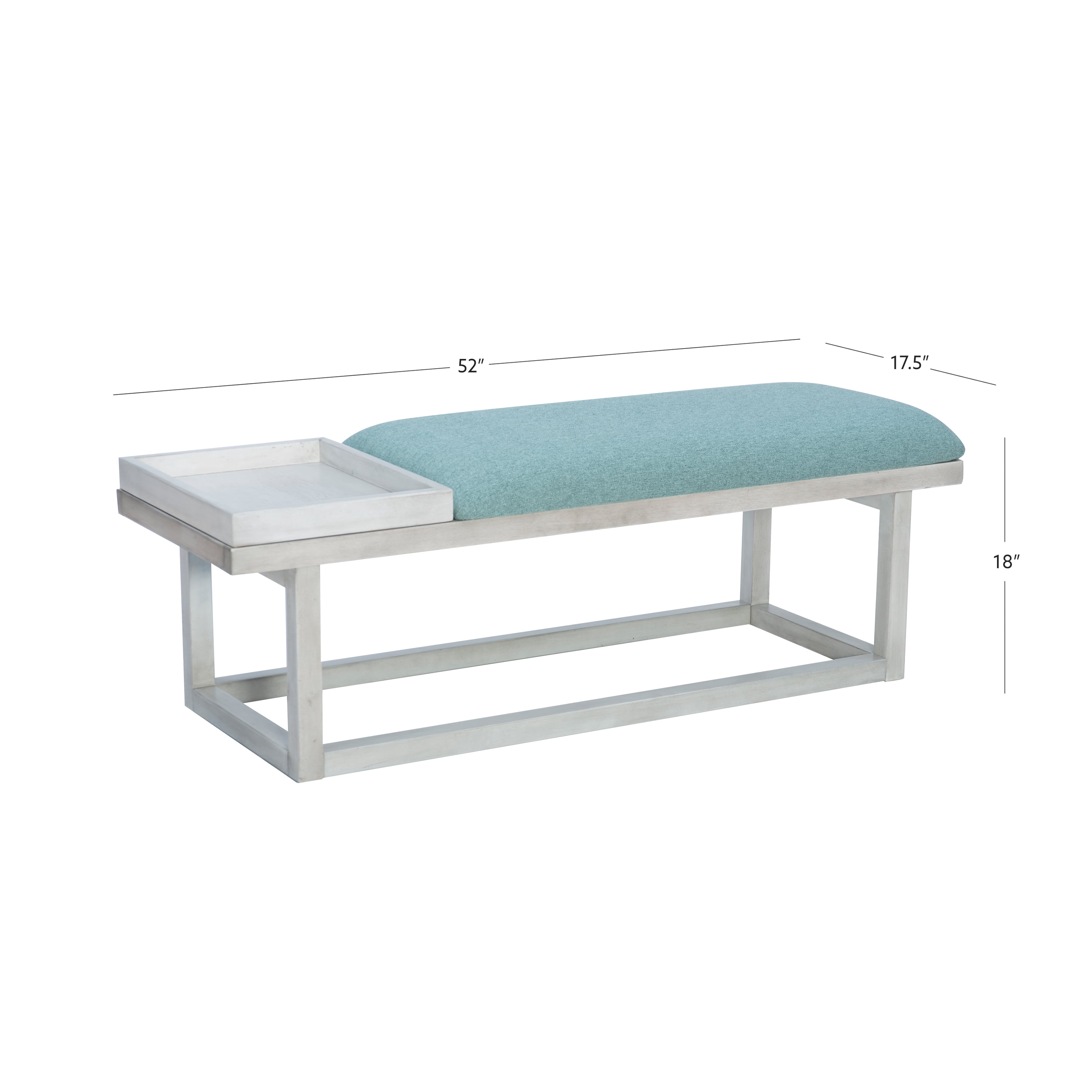 Powell Mickle Upholstered Bench with Built-In Tray, Whitewash/Aqua