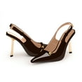 thumbnail image 3 of YOWMNS Women's Closed Toe Slingback High Heel Buckle Strap Pumps Sexy Stiletto Heels Square Toe Patent Leather Dress Shoes (Brown,8.5), 3 of 5
