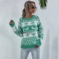 thumbnail image 1 of Suéter navideño de mujer con alce para otoño e invierno, tejido con cuello redondo, suéter de mujer con copos de nieve navideños, 1 of 5