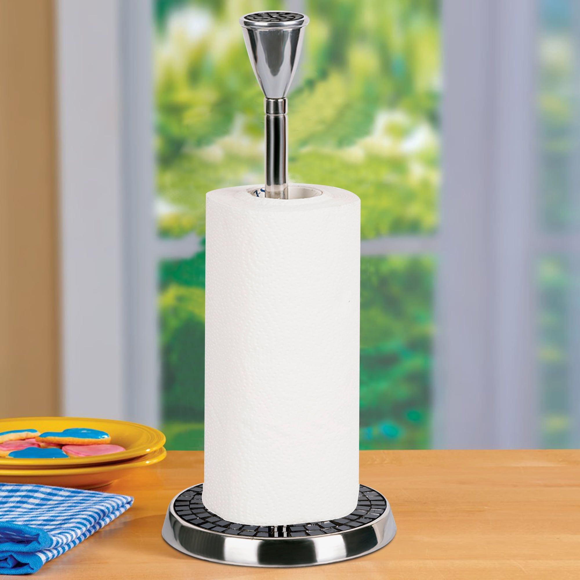 nu steel Black Mosaic Kitchen Stainless Steel Paper Towel Holder-Weighted Base for Standard Paper Towel Rolls