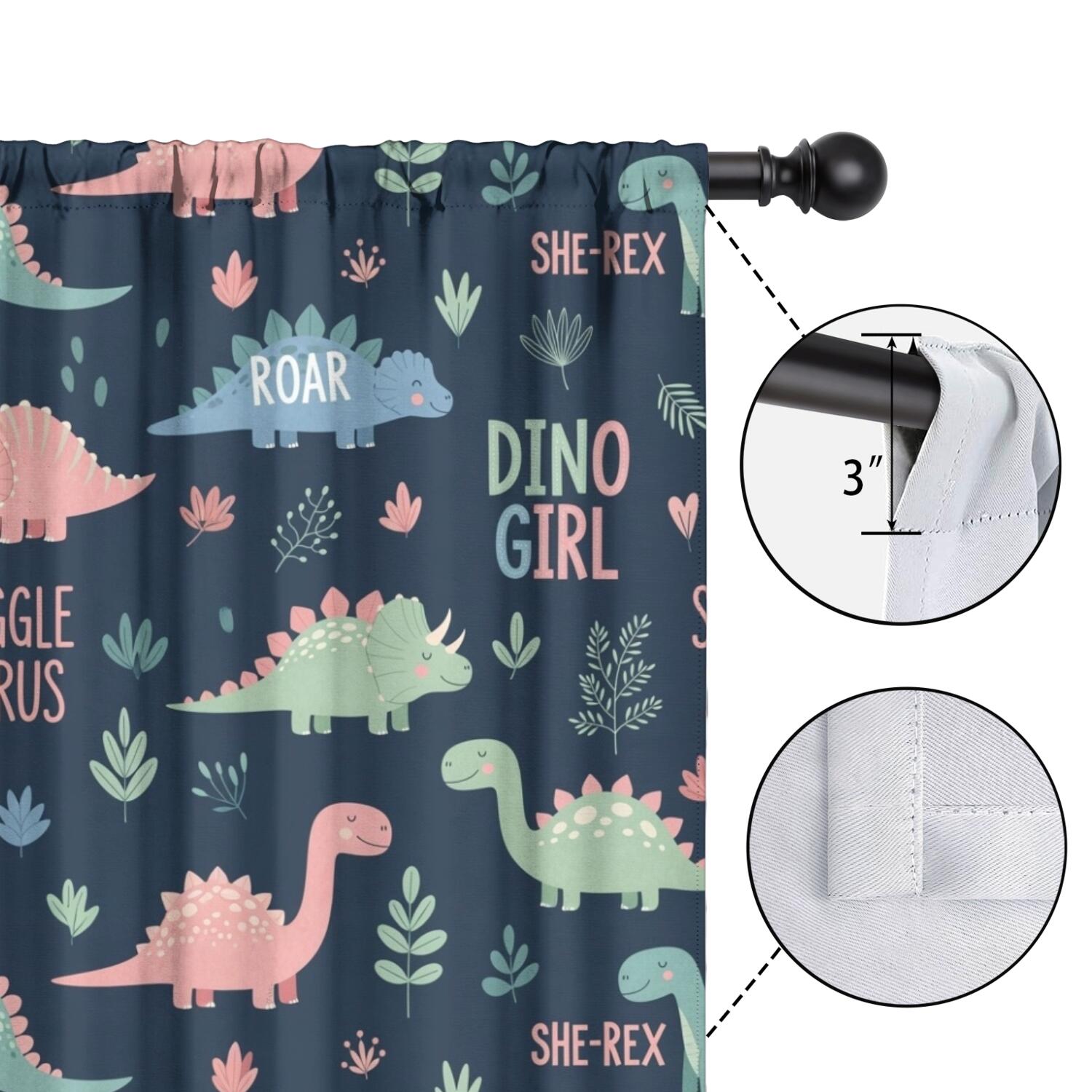 Blackout Kids Curtains,Dark Blue Girl Themed Dinosaurs Pattern Childrens Insulated Curtains Set Of 2,Bedroom Essentials,Toddler Room Decor 42"x63"