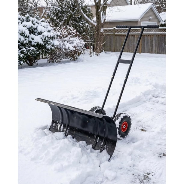 Yeshouse Pala quitanieves resistente con ruedas, cuchilla de acero ajustable, empujador manual ideal para limpiar nieve en entradas de vehículos y aceras sin dañar la espalda