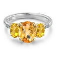 thumbnail image 3 of Gem Stone King 925 Silver and 10K Yellow Gold Yellow Citrine and Lab Grown Diamond Engagement Ring for Women | 2.61 Cttw | Oval Checkerboard 9X7MM | November Birthstone | Size 5, 3 of 6