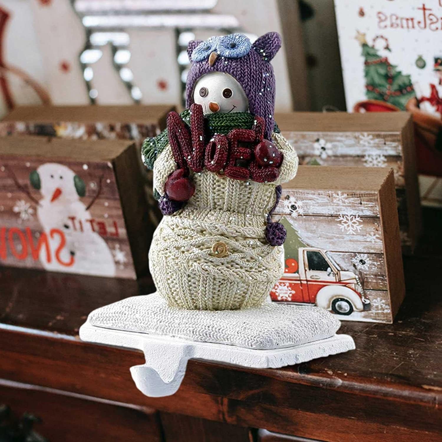 Snowman Stocking Hanger Resin 7" Christmas Stocking Holder 