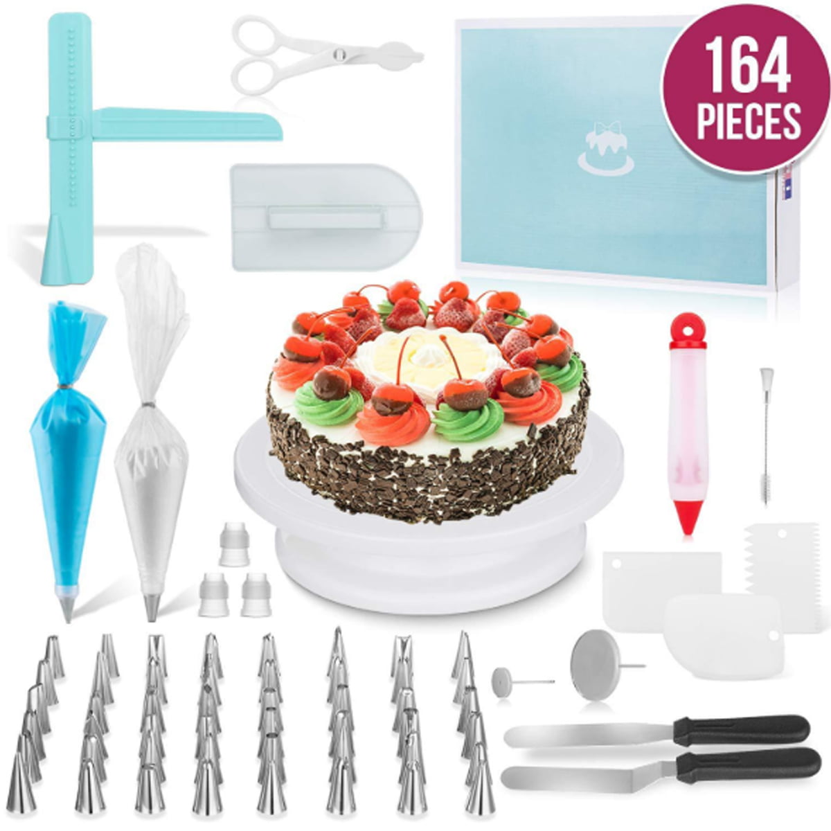 186pcs Cake Decorating Tools Kit Turntable Rotating Baking Flower Icing Nozzle 