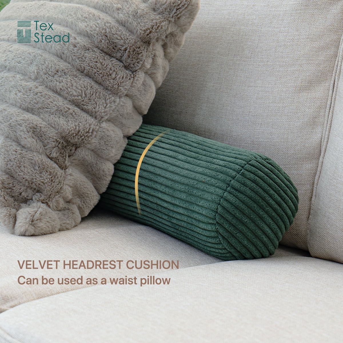 CHARRYARN by TexStead Cuddle Pillow  Bolster Pillow Corduroy Cylindrical Bed Pillow - Multifunctional Long Pillow- uitable for yoga,Lumbar and Neck Support Roll Pillow-Dark green（6"x24")
