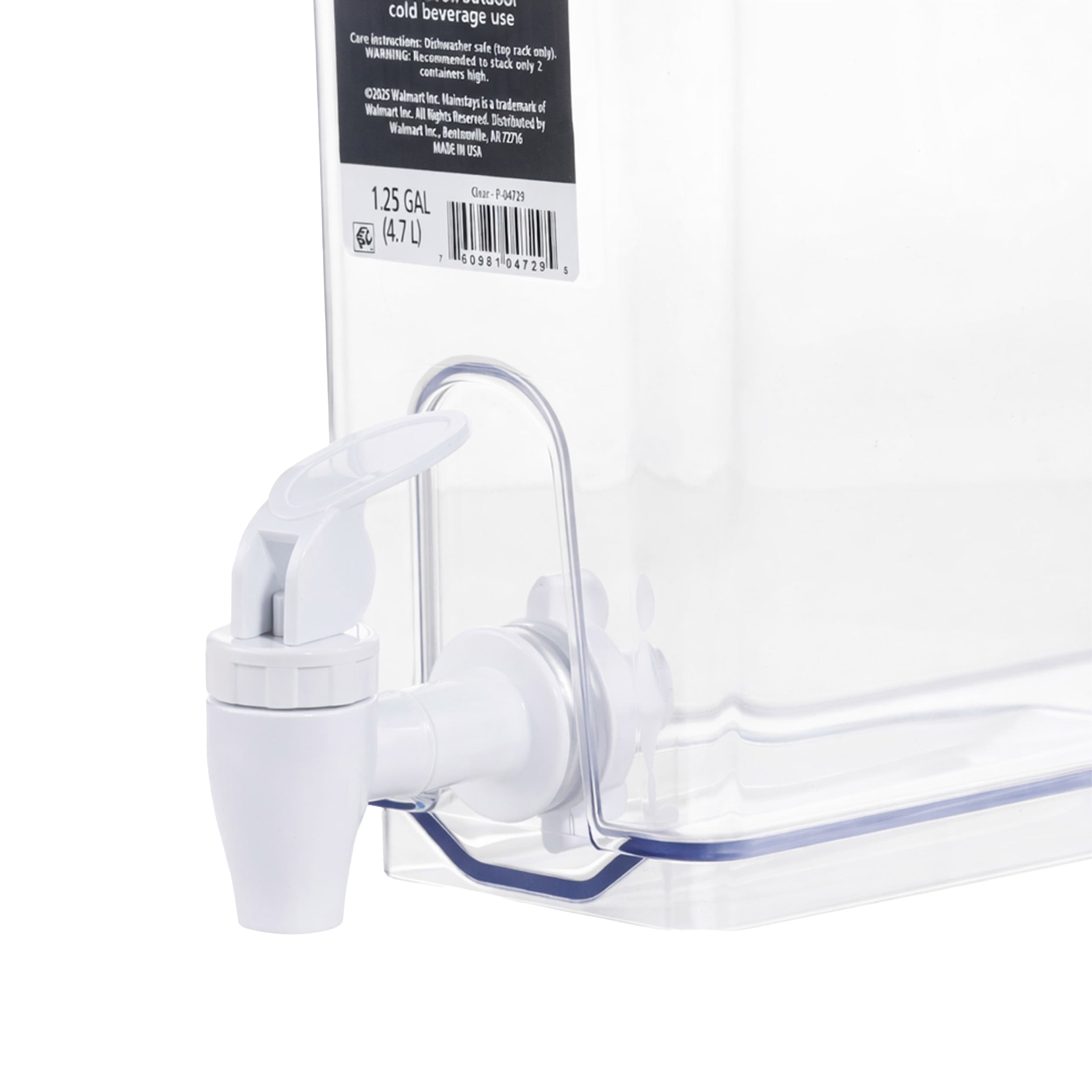 Mainstays 1.25 Gallon Drink Dispenser, Clear Beverage Container for Chilled Drinks and Refrigerator Storage