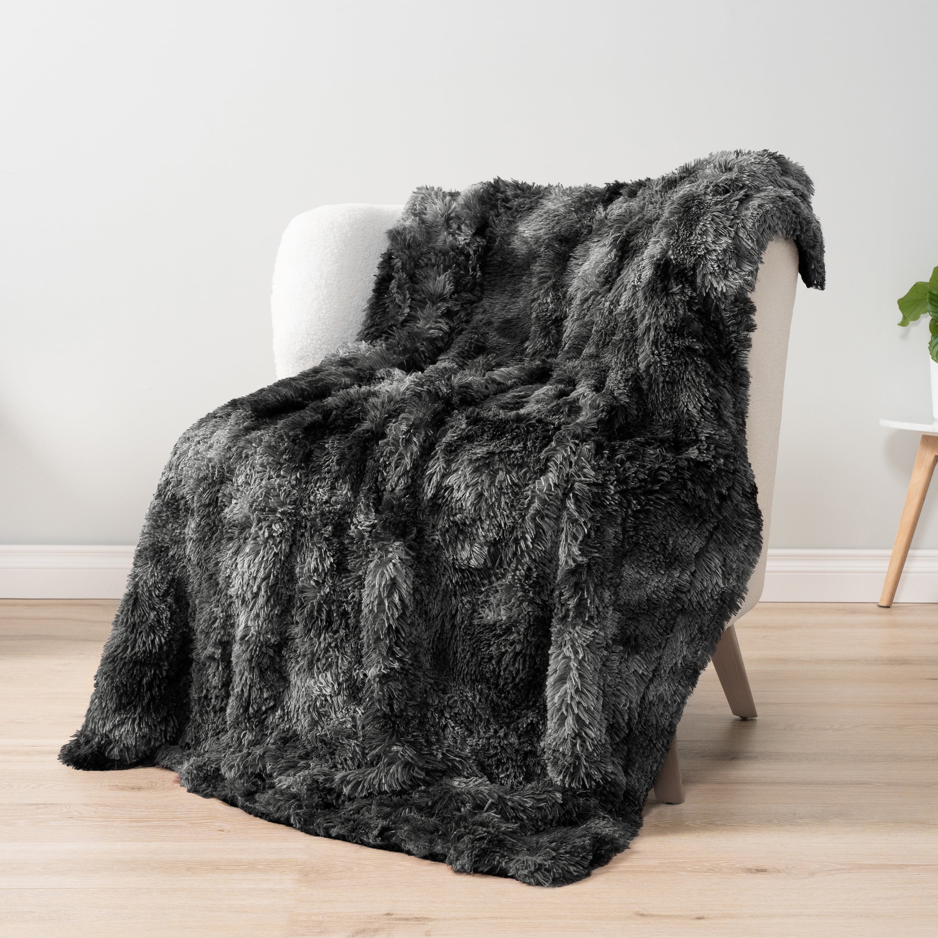 PAVILIA Black Fluffy Bed Blanket, King Size, Fuzzy Blanket for Women Men, Furry Plush Warm Large Blanket for Couch Sofa, Super Soft Thick Faux Fur Sherpa Blanket, Tie-Dye, 90x108