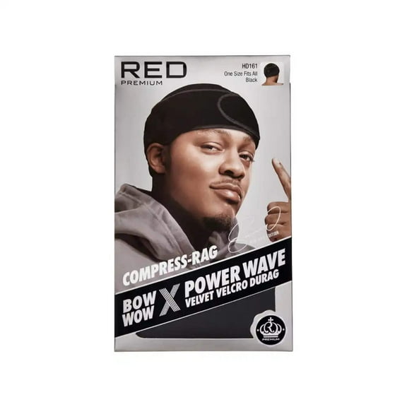 RED Premium Bow Wow X Power Wave Durag, 360 Wave Compression Cap for Men & Women, Adjustable Hook-and-Loop Strap, Stylish & Durable, Ideal for Locs, Braids, Finger Waves (Velvet - Black)