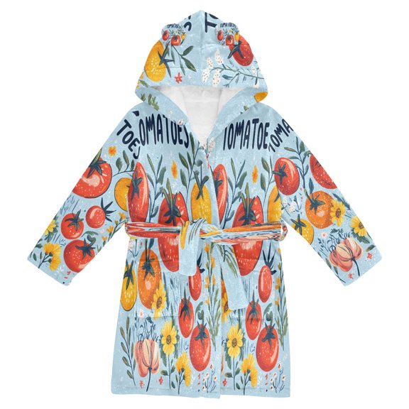 FORMRS Niños Bathrobe Unisex Hooded Robe Soft Plush Pajamas Sleepwear, Size 2-3T, Yellow Floral Tomatoes
