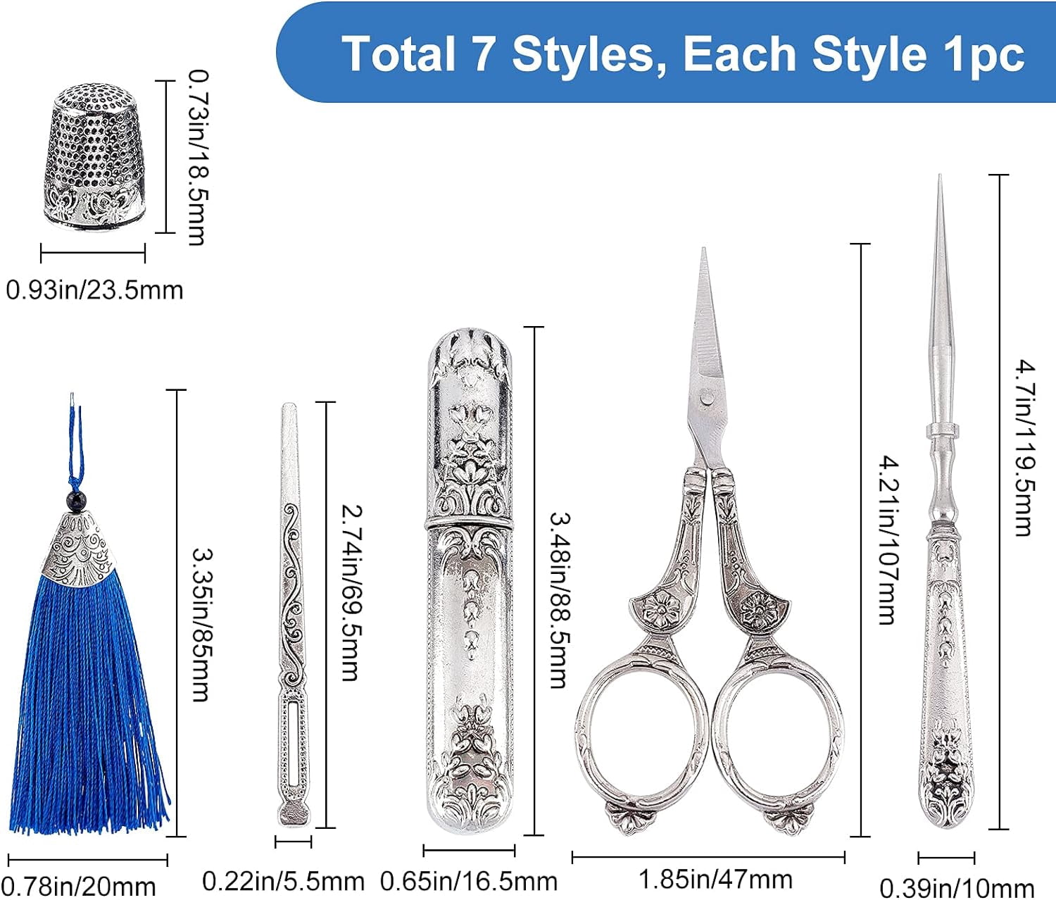 Scissors Kits European Vintage Sewing Set Include Needle Storage Tube Awl Threader Thimble Tailor Scissors Sewing Tools Supplies for Sewing Craft Needlework