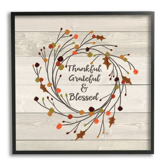 Stupell Industries Thankful Grateful and Blessed Sentiment Autumn Thistle Branches Graphic Art Black Framed Art Print Wall Art, 17x30, by Jo Moulton