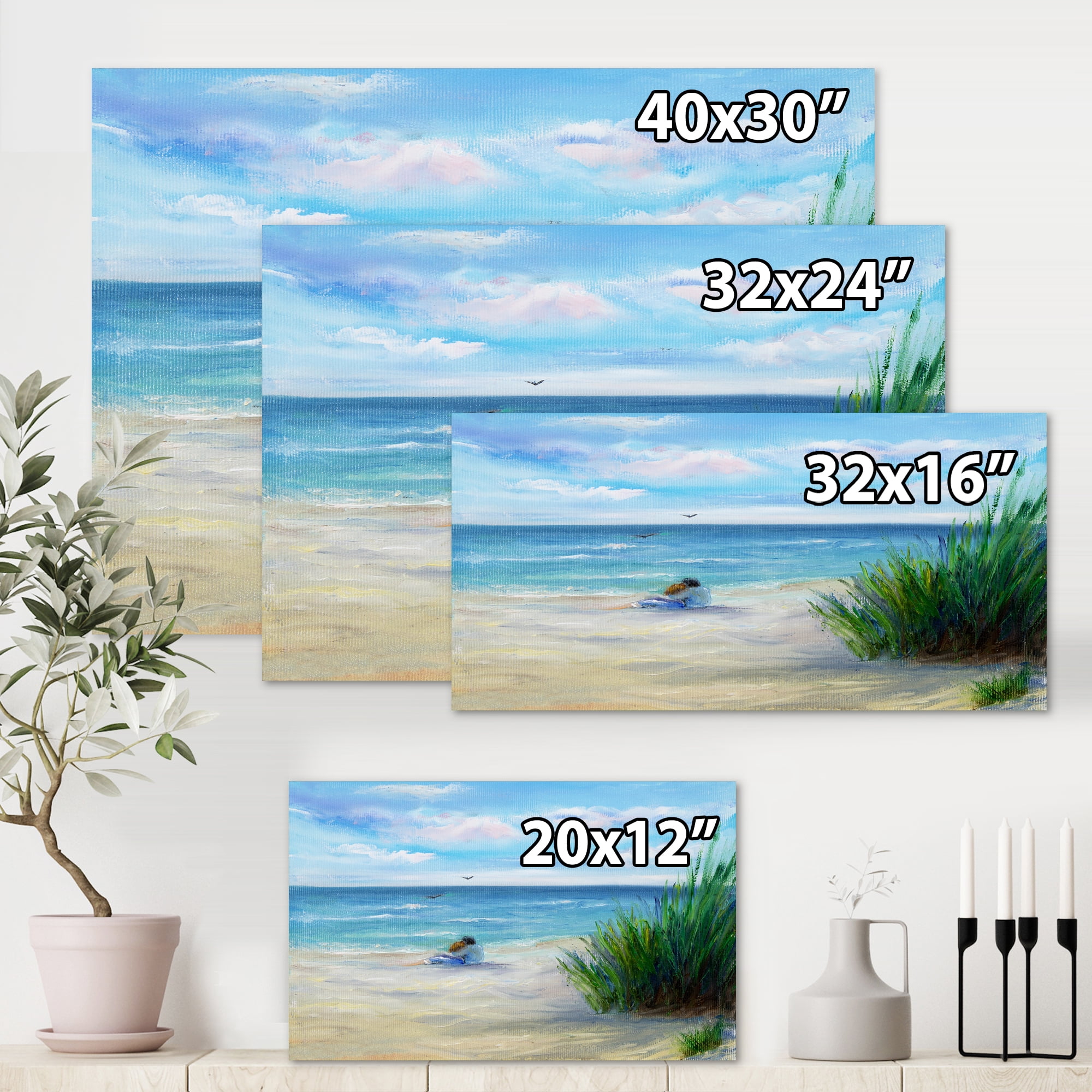 Designart ' Couple Sitting In Love By The Beach ' Nautical & Coastal Canvas Wall Art Print