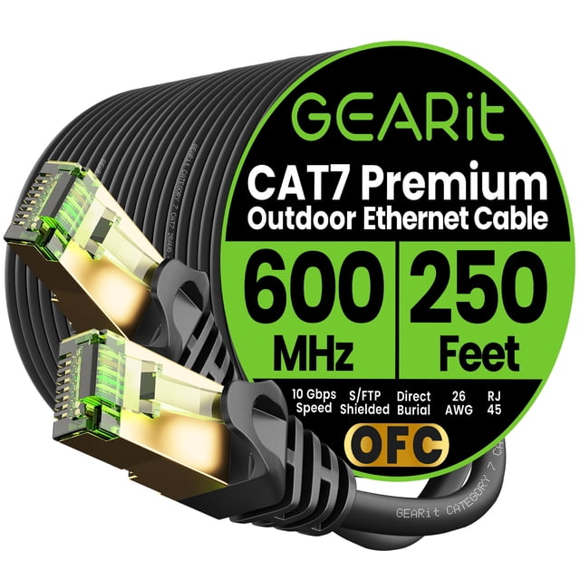Cable Ethernet GearIt Cat7 para exteriores, 250 pies, SFTP, 10 Gbps, resistente al agua