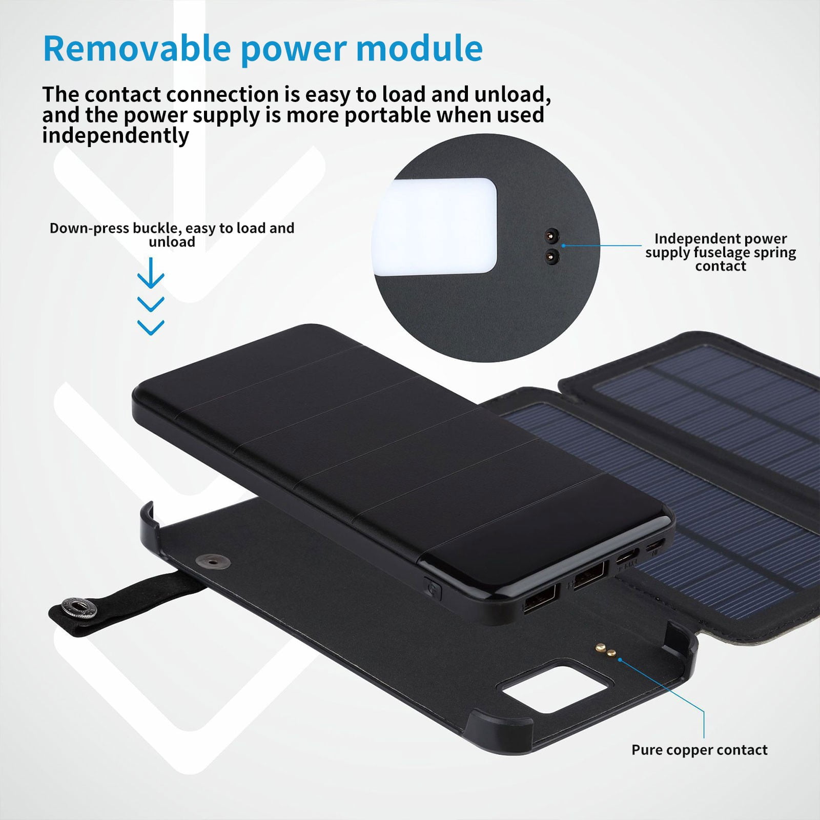 HOZVOMI Folding Solar Charger 10000mAh Portable Power Bank, Outdoor Solar Power Supply with Dual USB and Type-C Output for Mobile Devices
