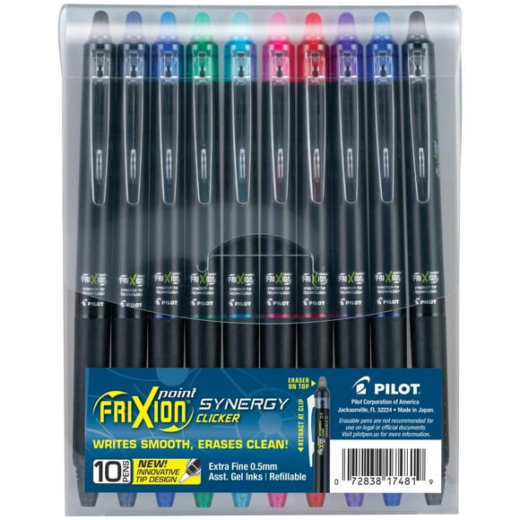 Bolígrafos de tinta de gel PILOT FriXion Synergy Clicker 0,5 mm, paquete de 10