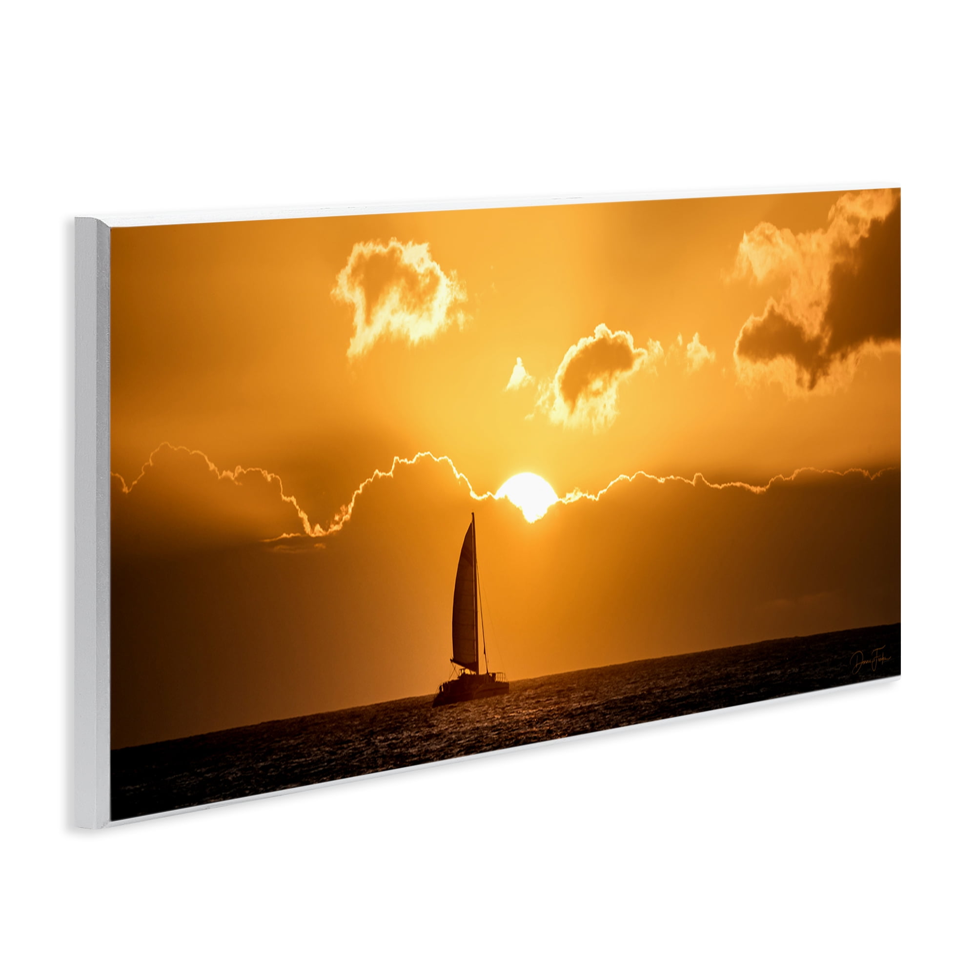 Stupell Industries Tranquil Sunset Sailboat Transportation Photography Unframed Art Print Wall Art, 17 x 7