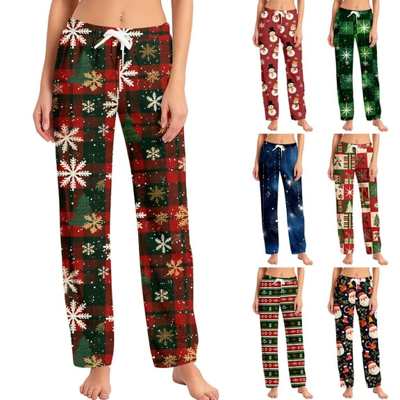 Resicozy Christmas Womens Pajama Pants Casual Comfy Trendy Wide Leg Drawstring Bottoms with Pockets Light pink XL