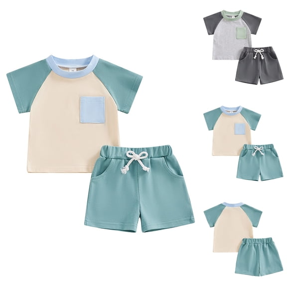 Swuxness Kids 2-Piece Outfits Suits Short Sleeve T-Shirts with Shorts Summer Casual Daily Wear