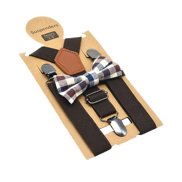 Conjunto de tirantes y pajarita para niños. Tirantes elásticos ajustables para pantalones infantiles, ideales para disfraces formales y fiestas de Café oscuro