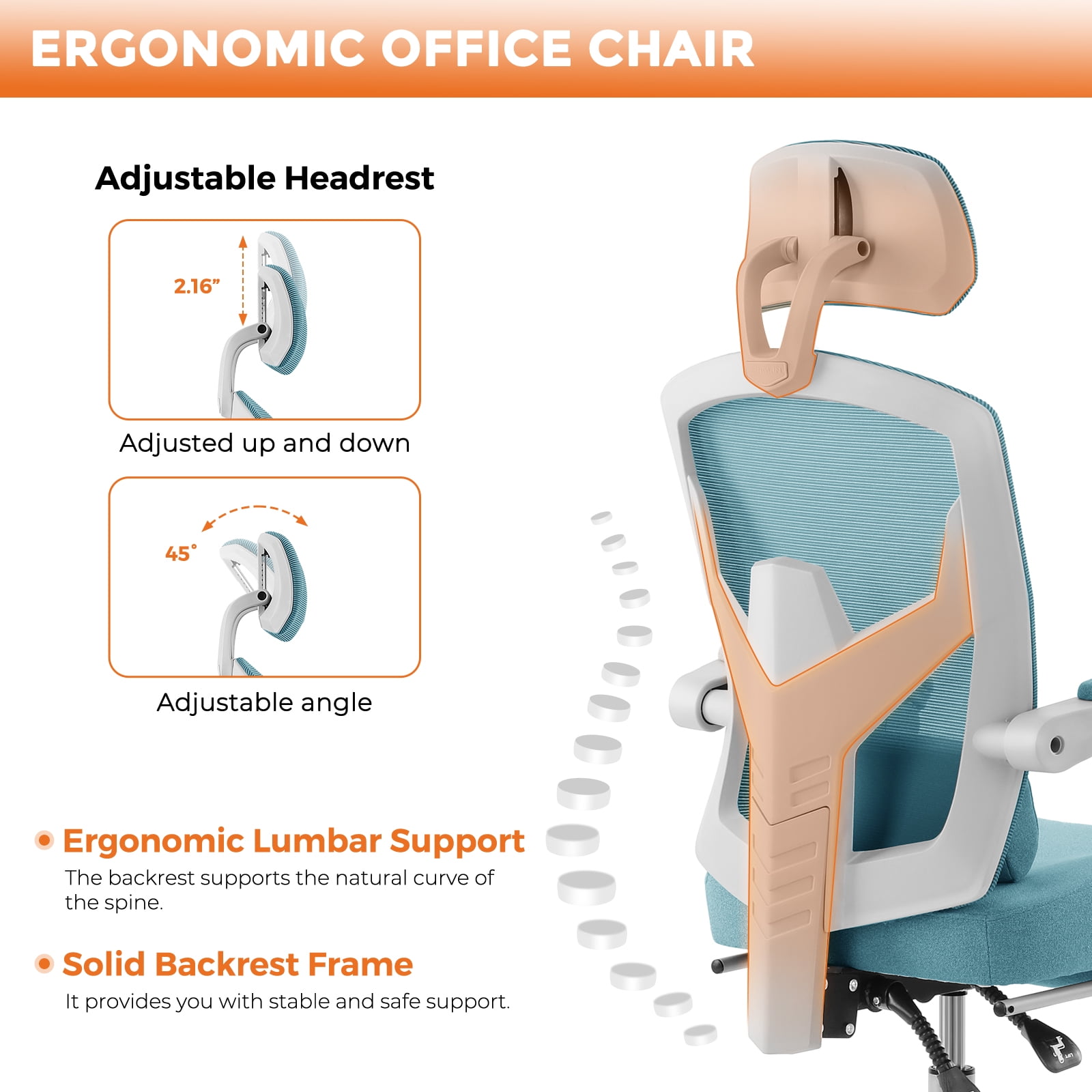 MAYEERTY Ergonomic Office Chair, Comfort Home Office Task Chair, Lumbar Support Computer Chair with Flip-up Arms and Adjustable Height, Black