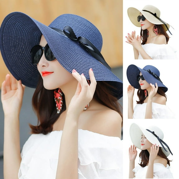 Travelwant Womens Sun Straw Hat Wide Brim UPF 50 Summer Hat Foldable Roll up Floppy Beach Hats for Women