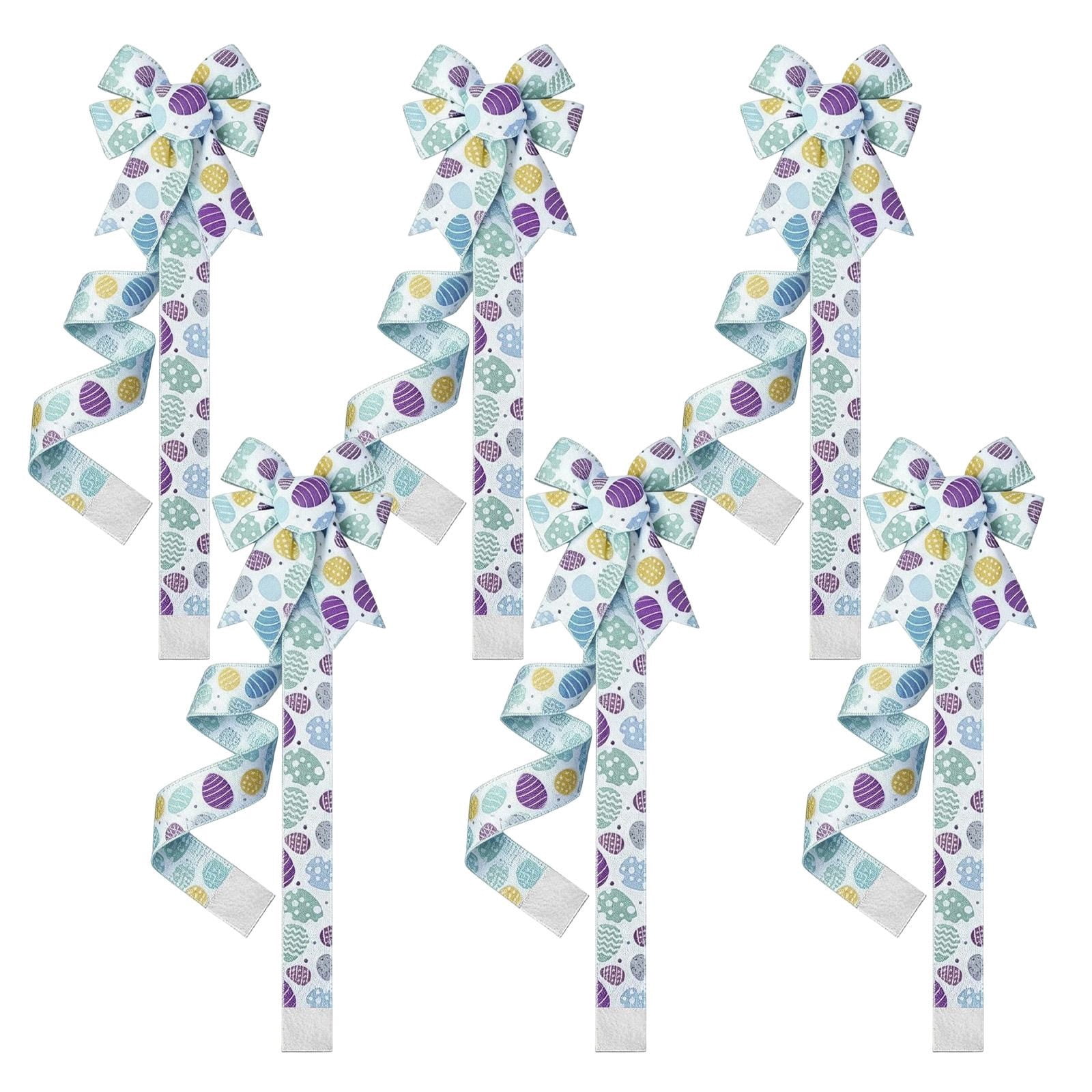 Homesteed 6pc Easter Cabinet Bows Ribbon Decor with Eggs for Kitchen Windows Spring Bunny Day Indoor Party Home Decoration
