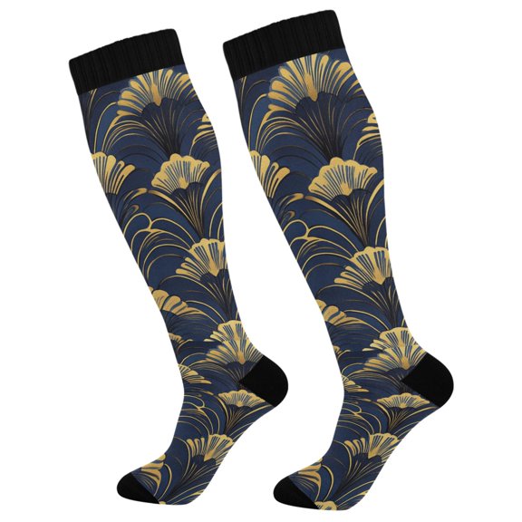 FORMRS Womens Knee High Socks Casual Long Thick Travel Daily Wear, 1 Pair, Gold Art Pattern